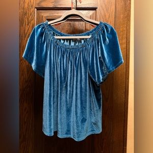 Octavia Velour Teal Short-Sleeved Scoopneck Top, Size M